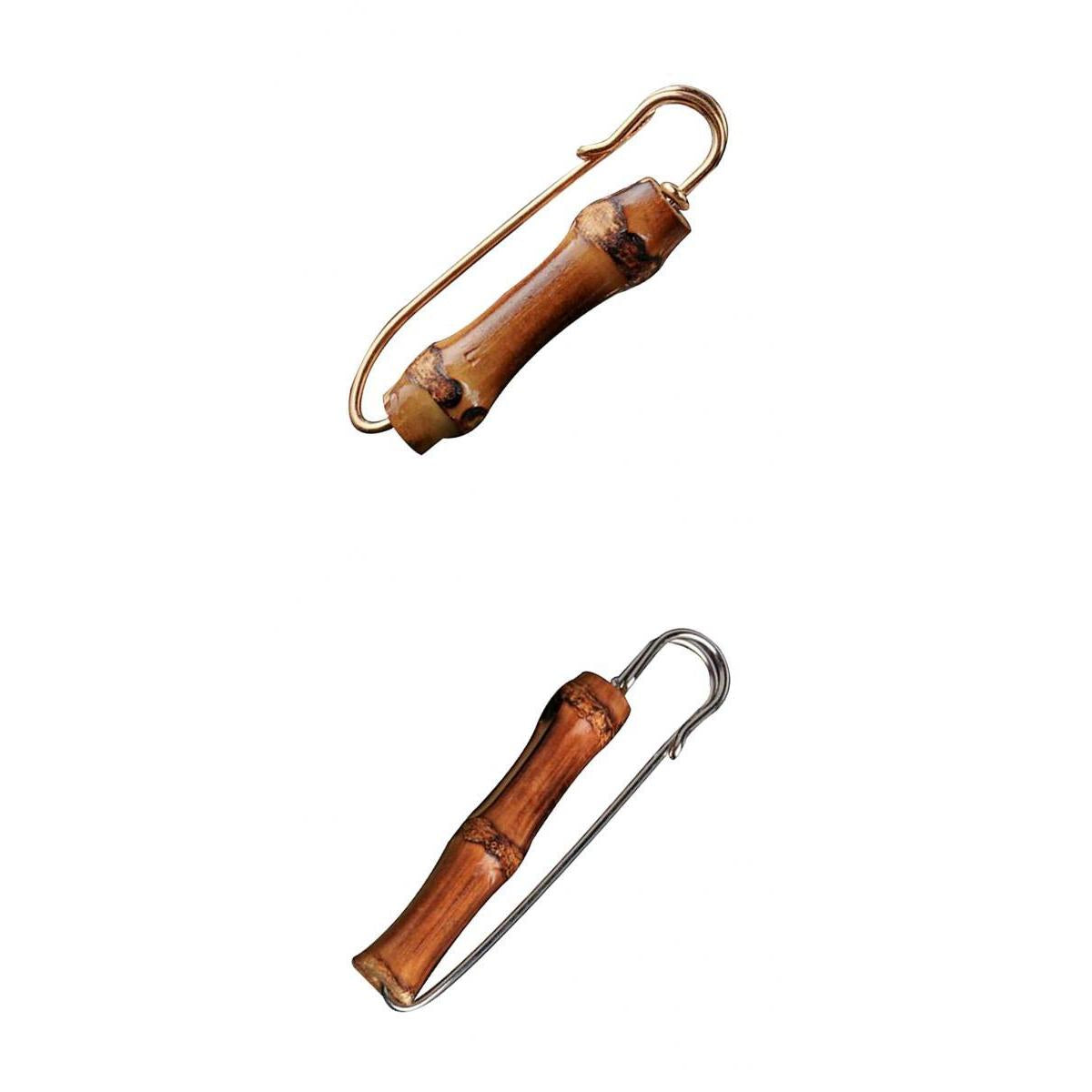2PCS Vintage Large Safety Pin Scarf Shawl Clip Bamboo Suit Brooch Breastpin