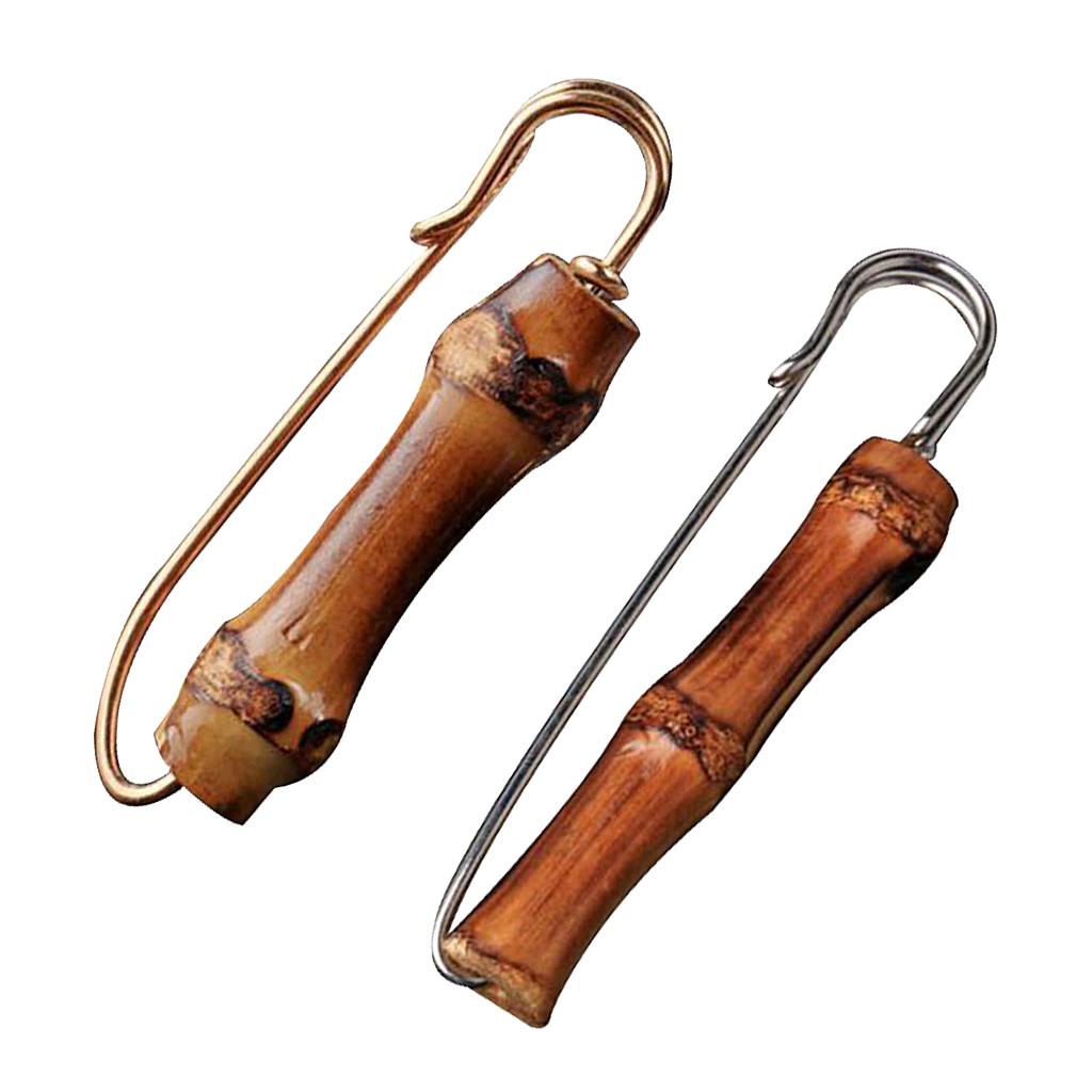 2PCS Vintage Large Safety Pin Scarf Shawl Clip Bamboo Suit Brooch Breastpin