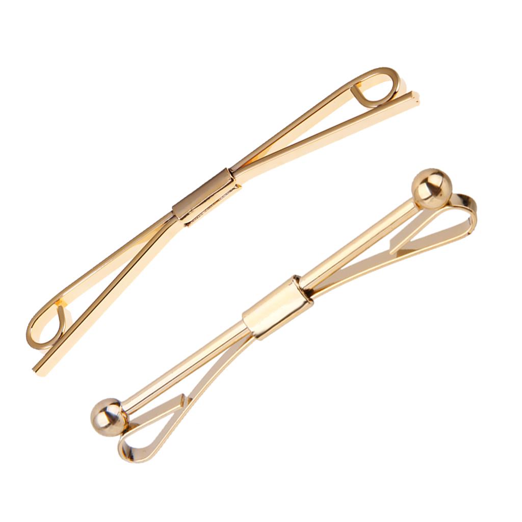 2Pcs Mens Gold Necktie Tie Clip Bar Clasp Cravat Pin Skinny Brooch Collar