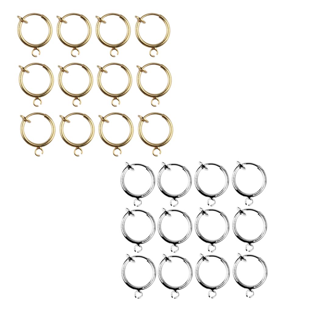 24pcs Fake Nose Lip Hoop Ear Clip Ring Earrings Gold Silver Body Piercing