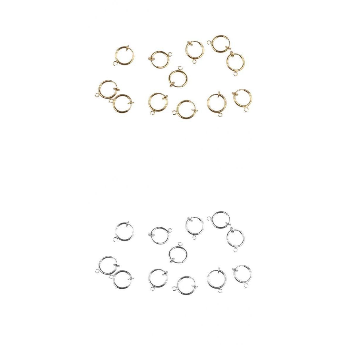 24pcs Fake Nose Lip Hoop Ear Clip Ring Earrings Gold Silver Body Piercing