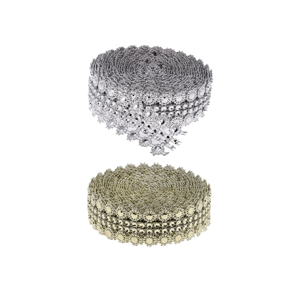 2pcs 5 Yards Crystal Flower Rhinestone Chain Ribbon Trim Sewing Appliques