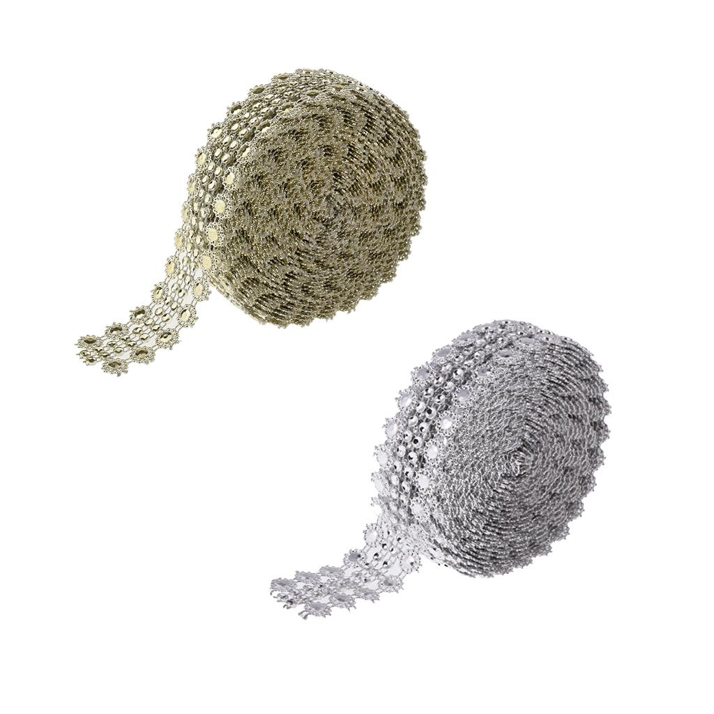 2pcs 5 Yards Crystal Flower Rhinestone Chain Ribbon Trim Sewing Appliques