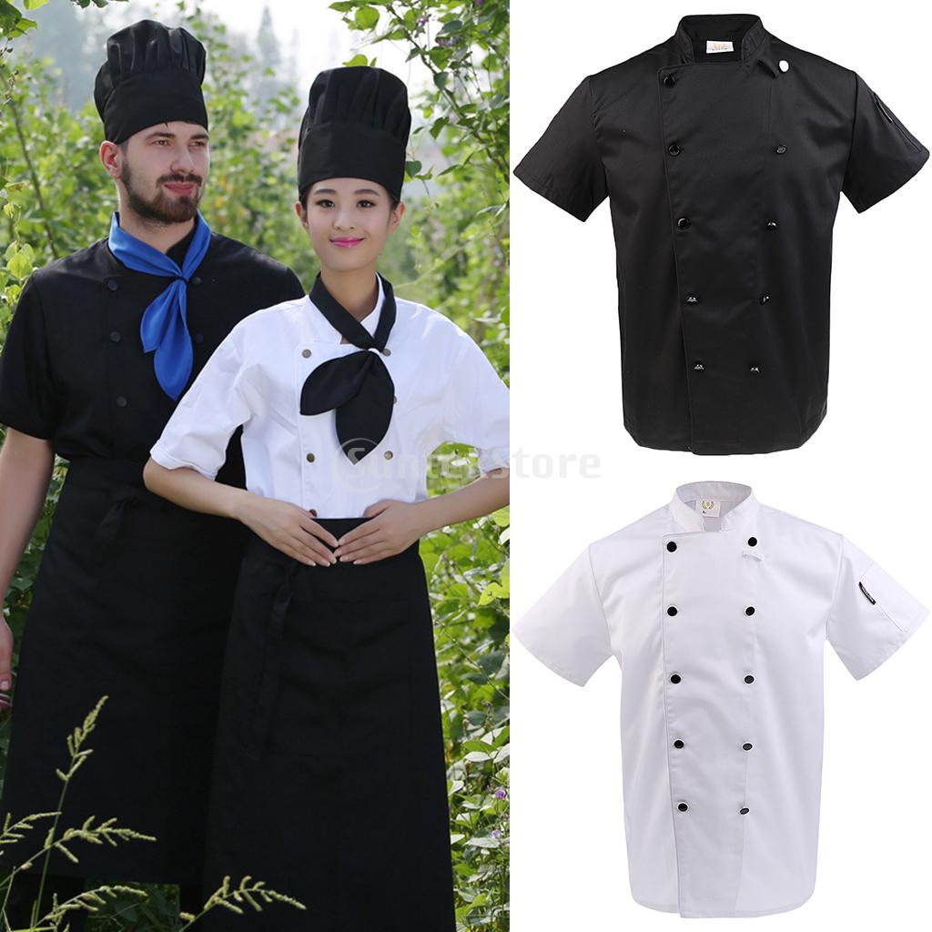 2/SET Unisex Short Sleeve Chef Coat Jacket Hotel Waiter Uniform 2XL