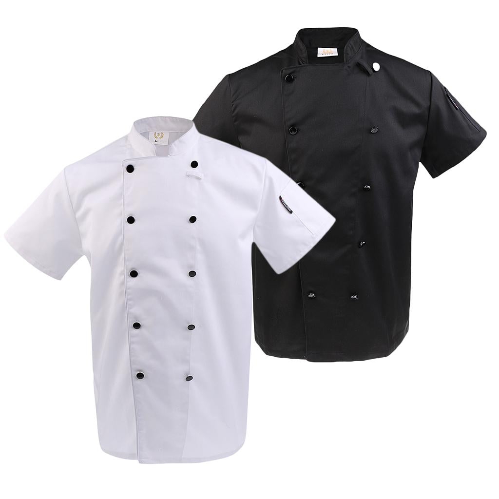 2/SET Unisex Short Sleeve Chef Coat Jacket Hotel Waiter Uniform M