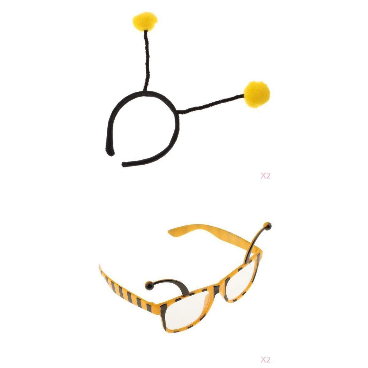 4 Pieces Adult Kids Insect Bumble Bee Headband Eyeglasses Fancy Party Yellow