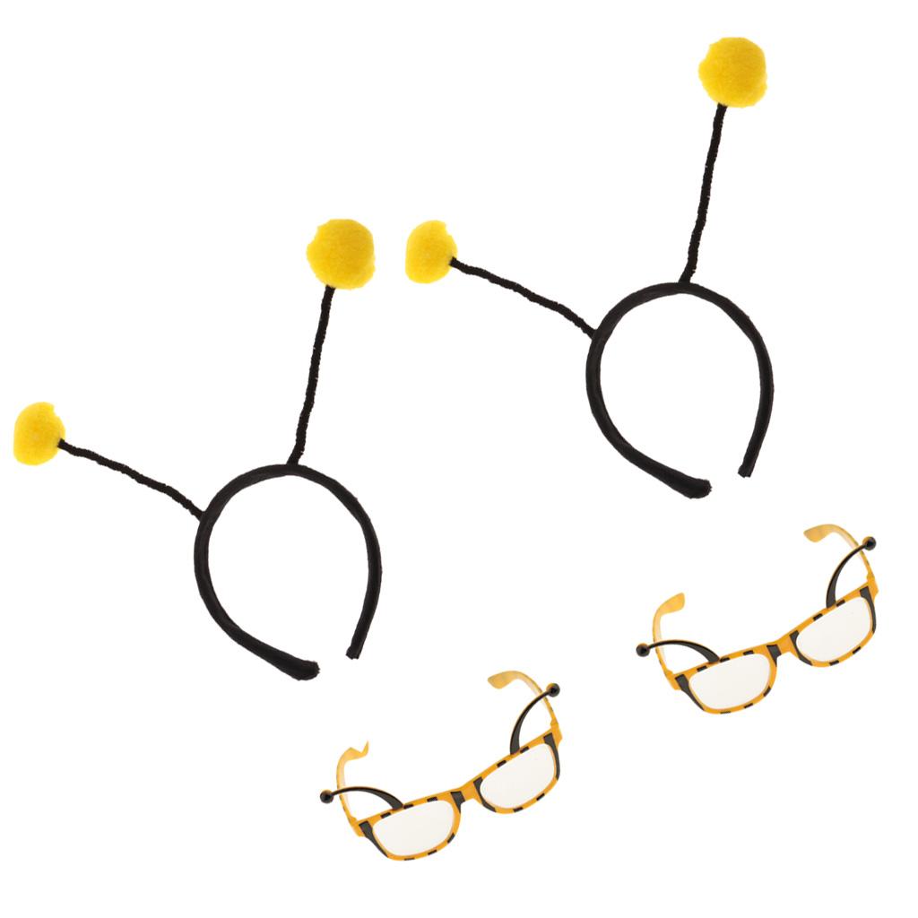 4 Pieces Adult Kids Insect Bumble Bee Headband Eyeglasses Fancy Party Yellow