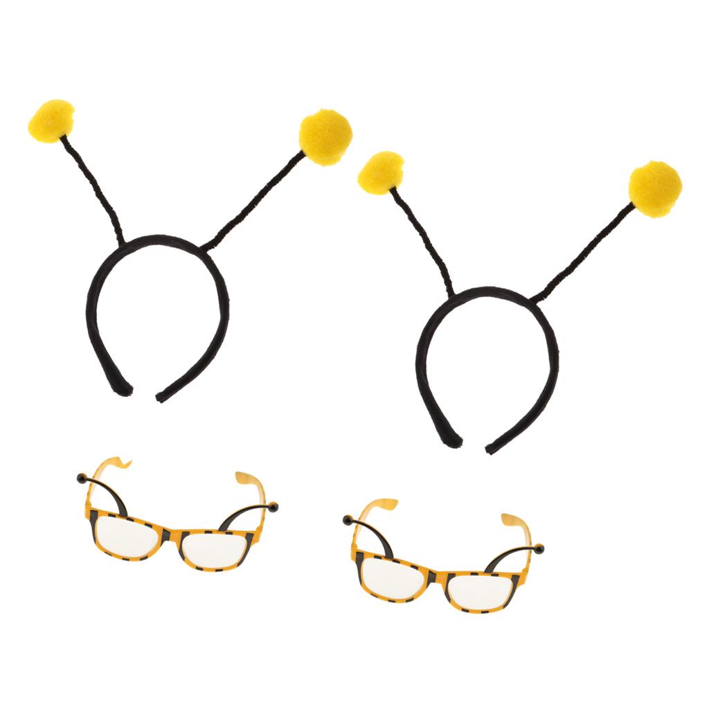 4 Pieces Adult Kids Insect Bumble Bee Headband Eyeglasses Fancy Party Yellow