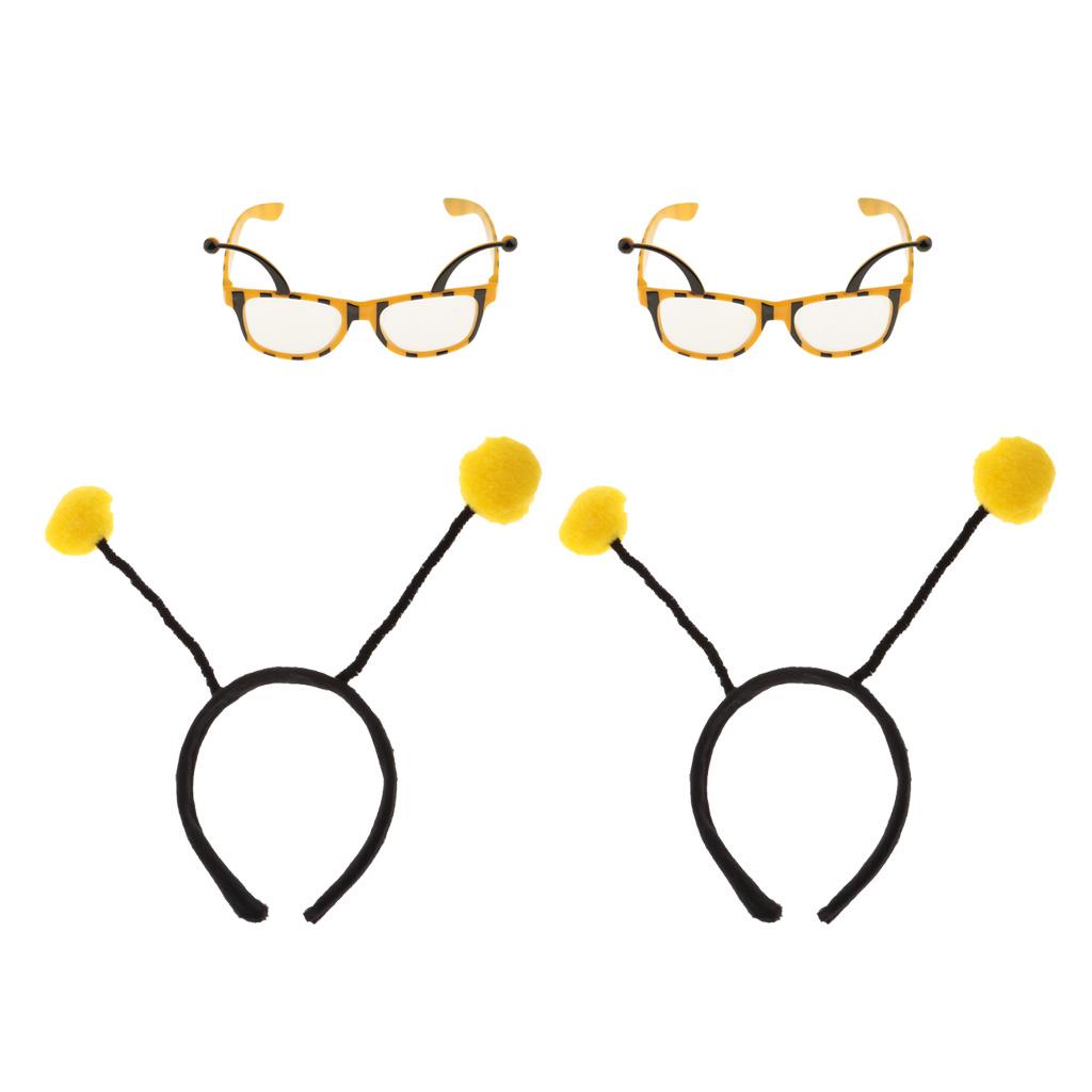 4 Pieces Adult Kids Insect Bumble Bee Headband Eyeglasses Fancy Party Yellow