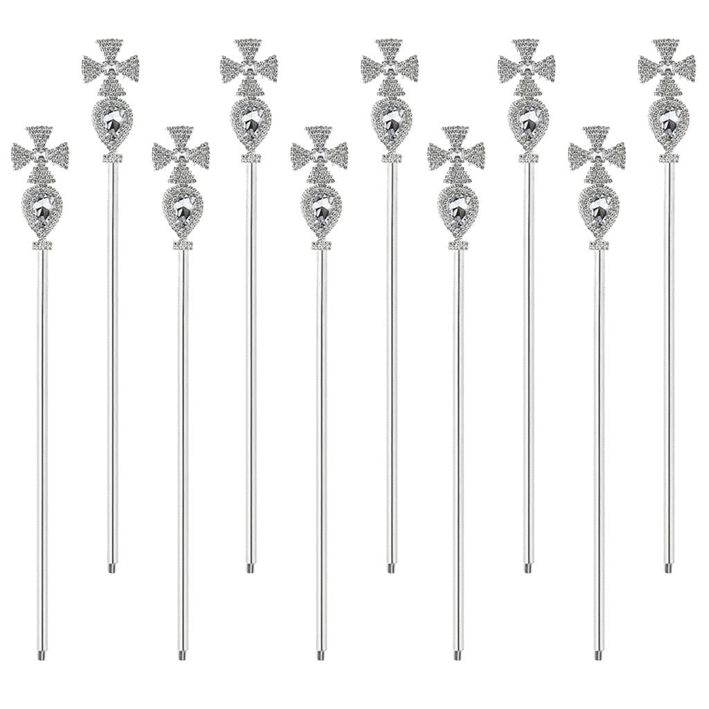 10 Pieces Silver Fairy Princess Queen Cross Crystal Wand Magic Scepter Party