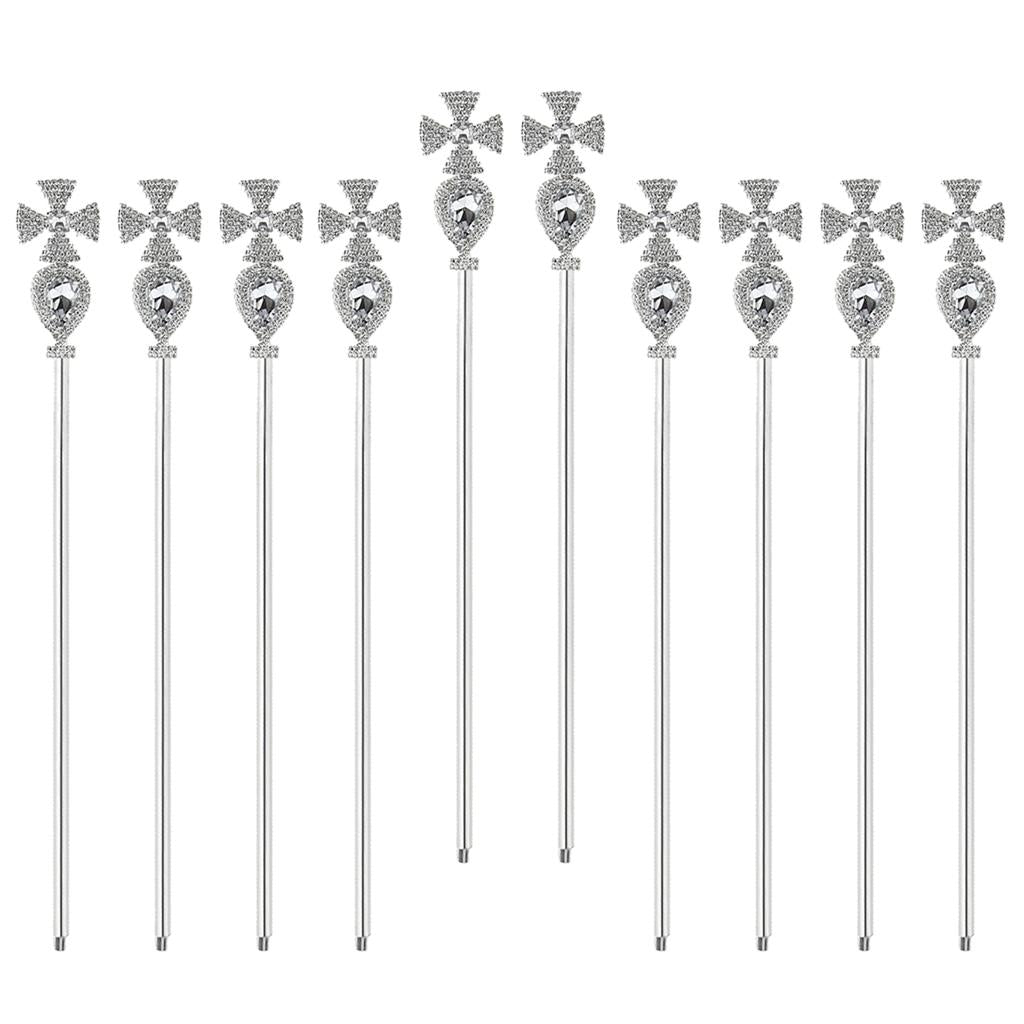 10 Pieces Silver Fairy Princess Queen Cross Crystal Wand Magic Scepter Party