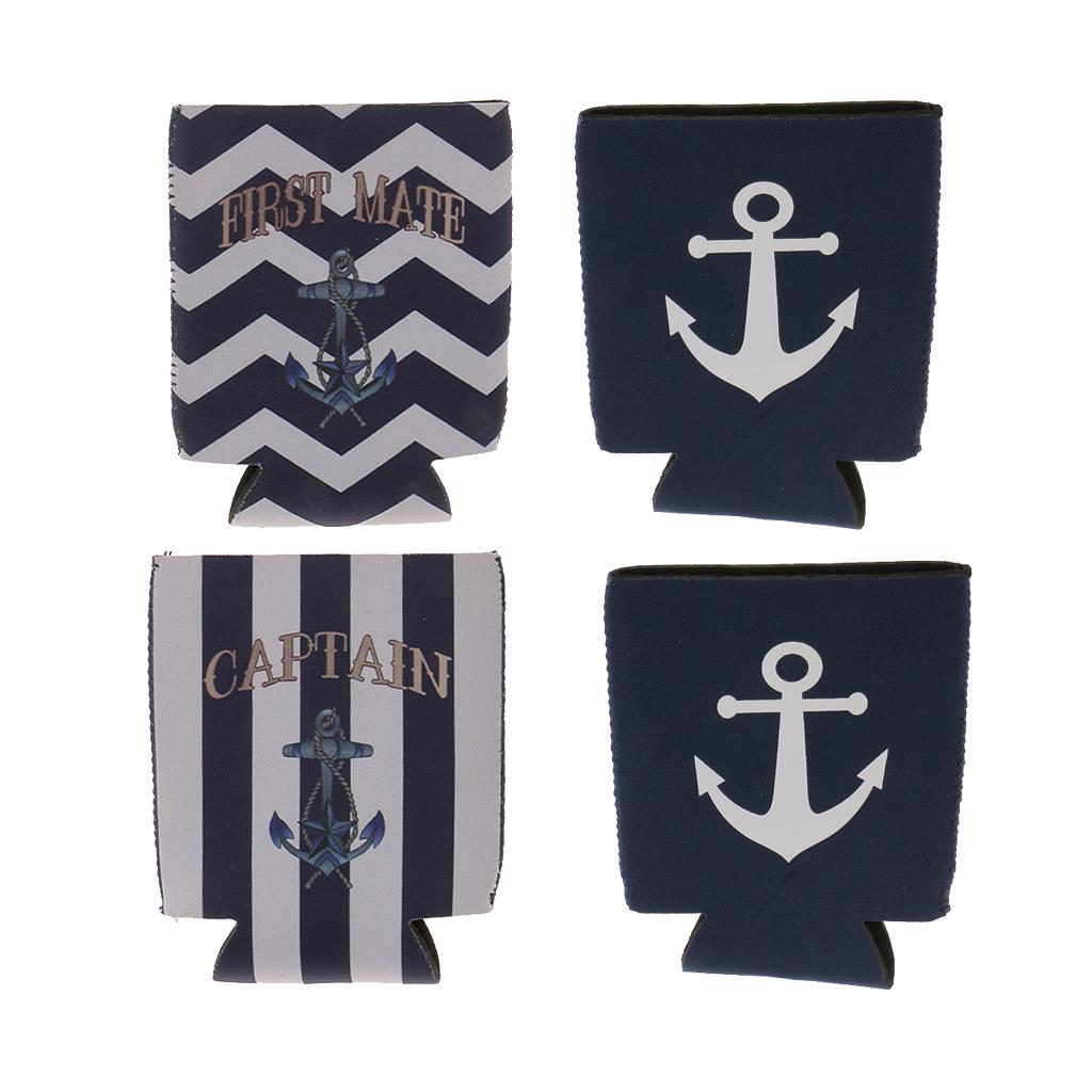 4pcs Nautical Anchor Soda Beer Bottle Tin Can Cooler Chilling Sleeve Holder