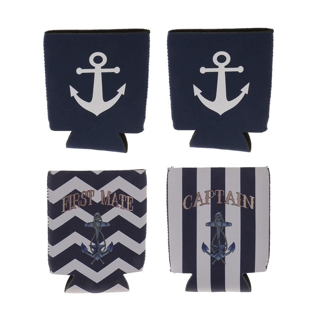 4pcs Nautical Anchor Soda Beer Bottle Tin Can Cooler Chilling Sleeve Holder