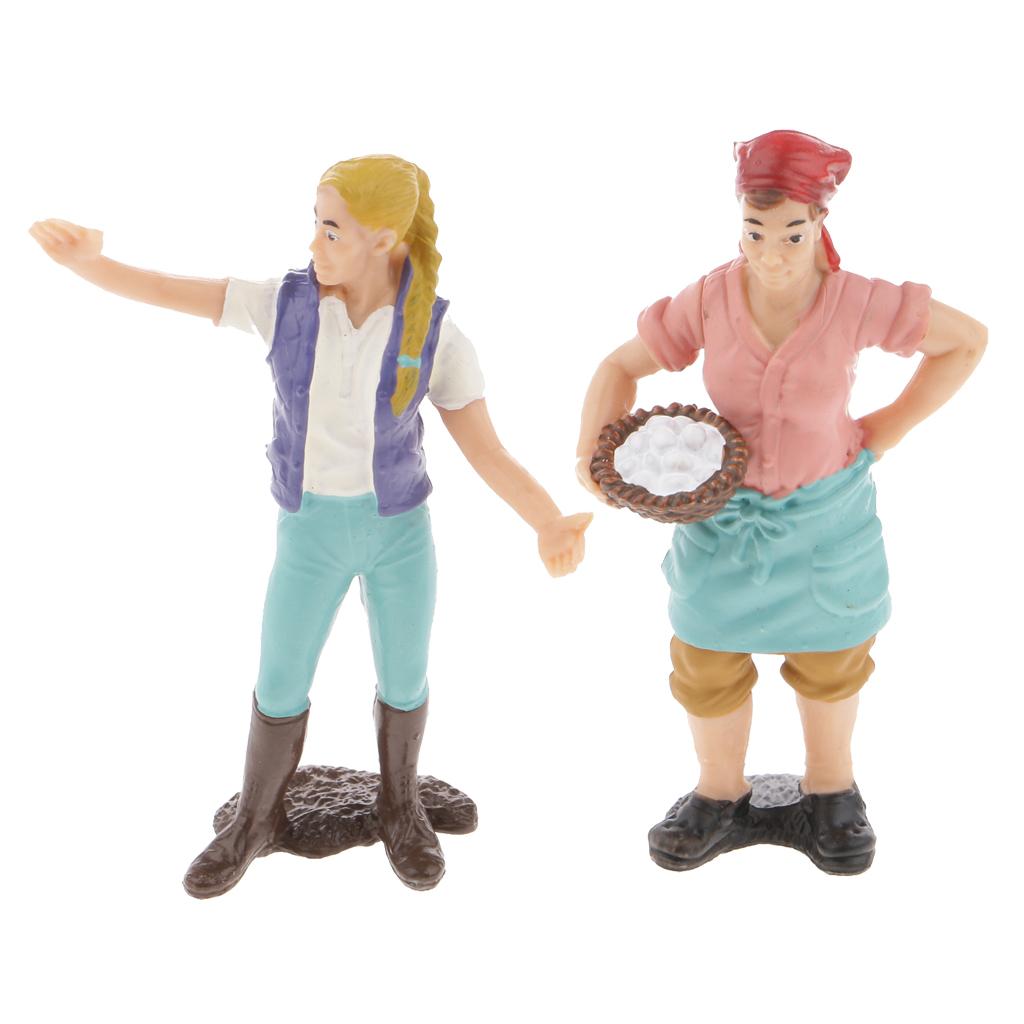 2PCS Realistic Female Farmer People Figurine Model Action Figure Kids Toys