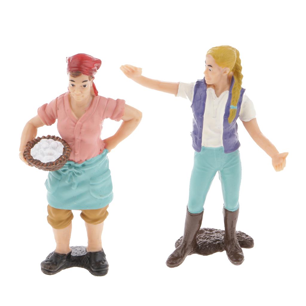 2PCS Realistic Female Farmer People Figurine Model Action Figure Kids Toys