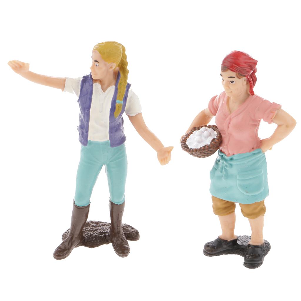 2PCS Realistic Female Farmer People Figurine Model Action Figure Kids Toys