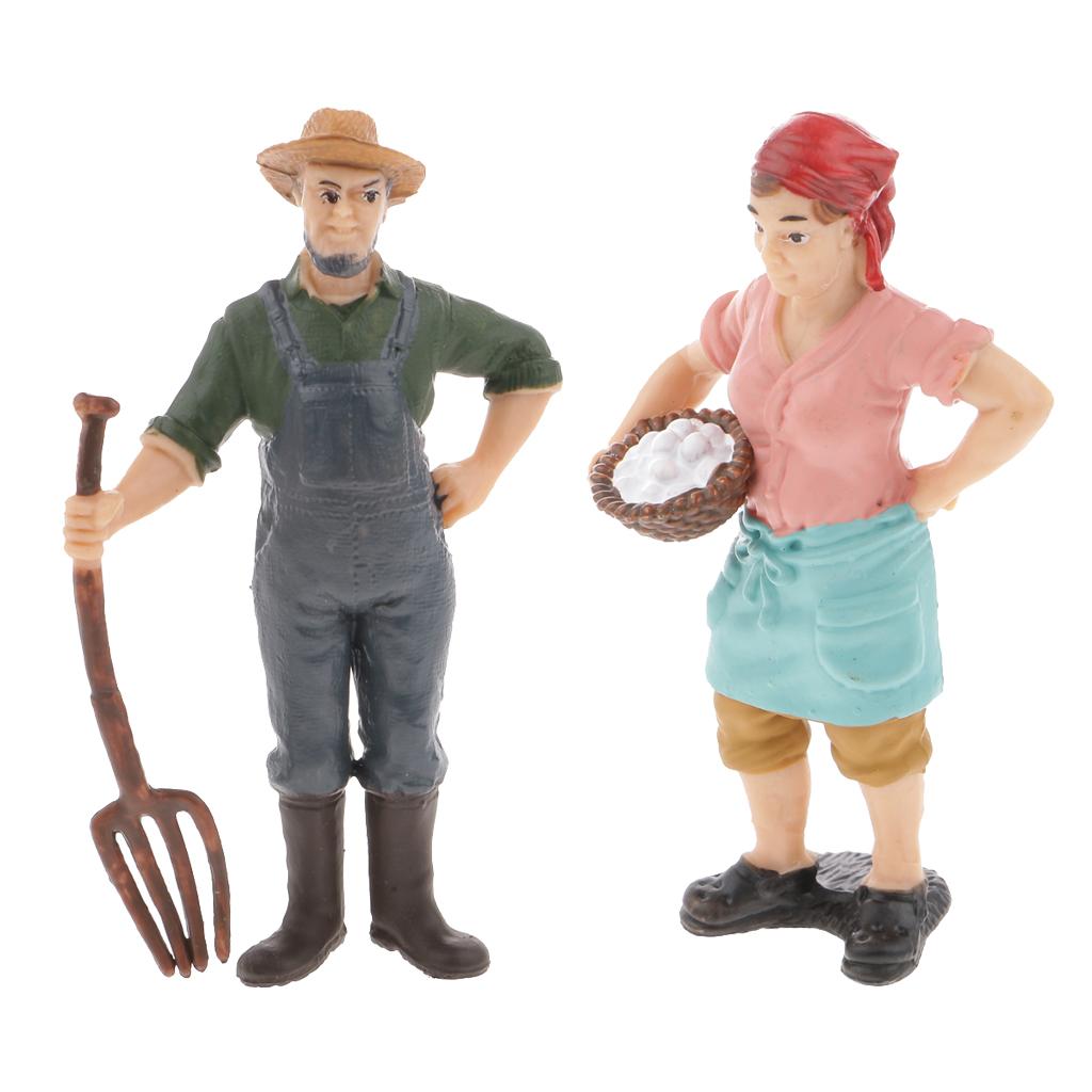 2PCS Realistic Male Female Farmer People Figurine Model Action Figure Toys