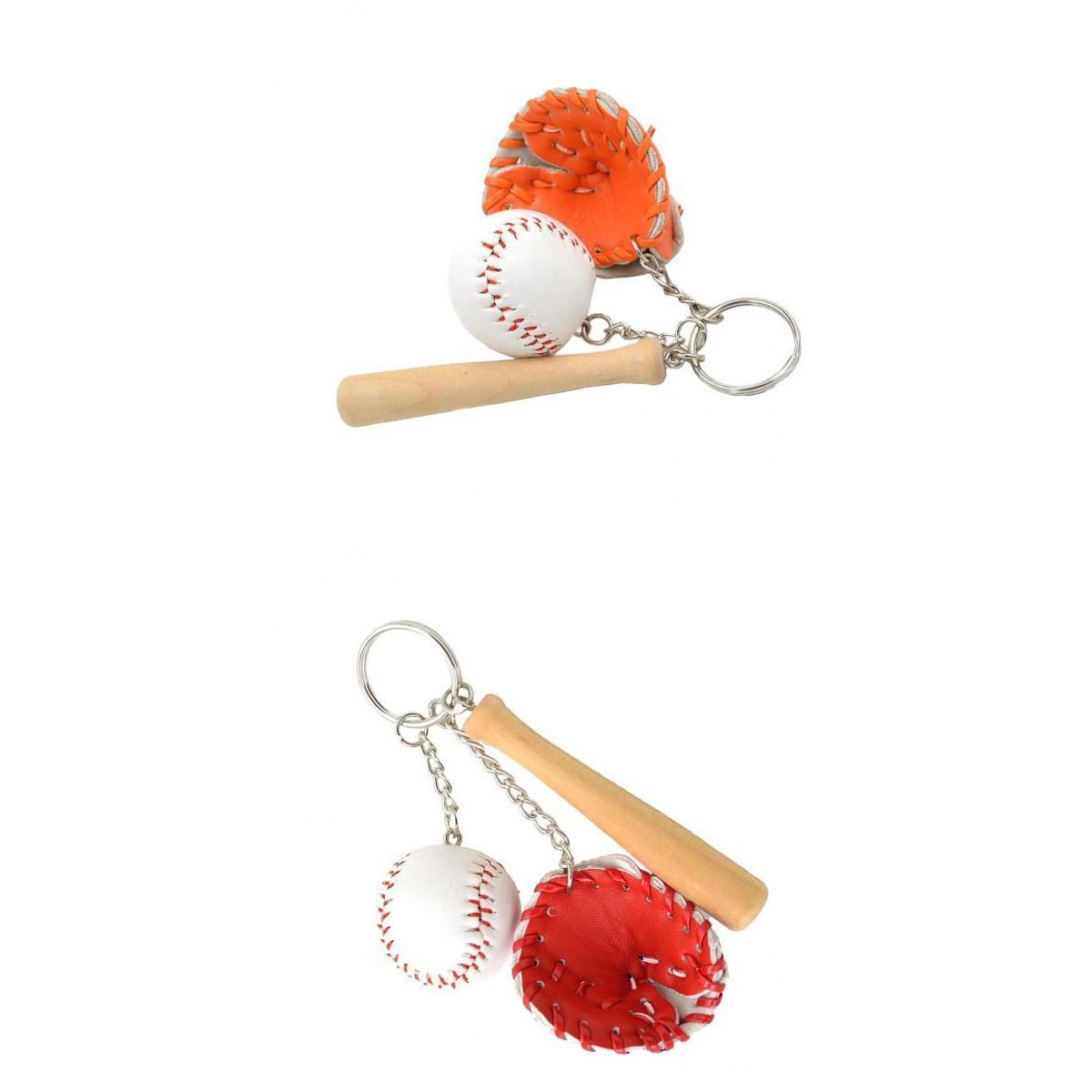 2PCS Mini Baseball Ball+Bat+Glove Set Pendant Keyring Key Chain Gifts