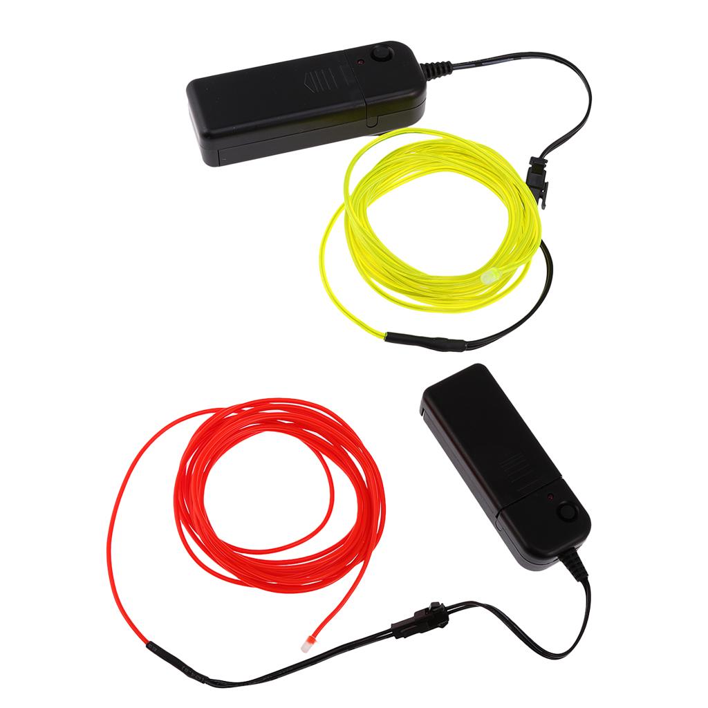 2Pcs Luminescent Neon LED Light Glow EL Wire String 5m Red+Fluorescent Green
