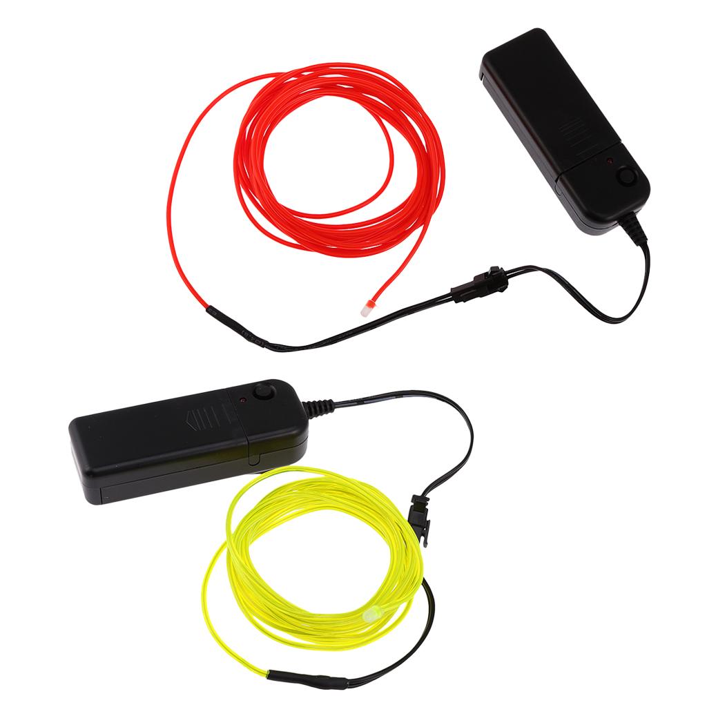 2Pcs Luminescent Neon LED Light Glow EL Wire String 5m Red+Fluorescent Green