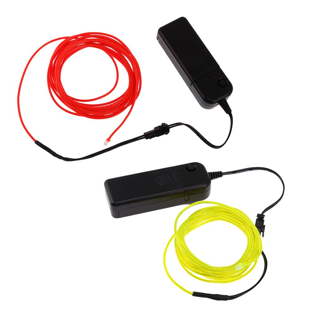 2Pcs Luminescent Neon LED Light Glow EL Wire String 5m Red+Fluorescent Green