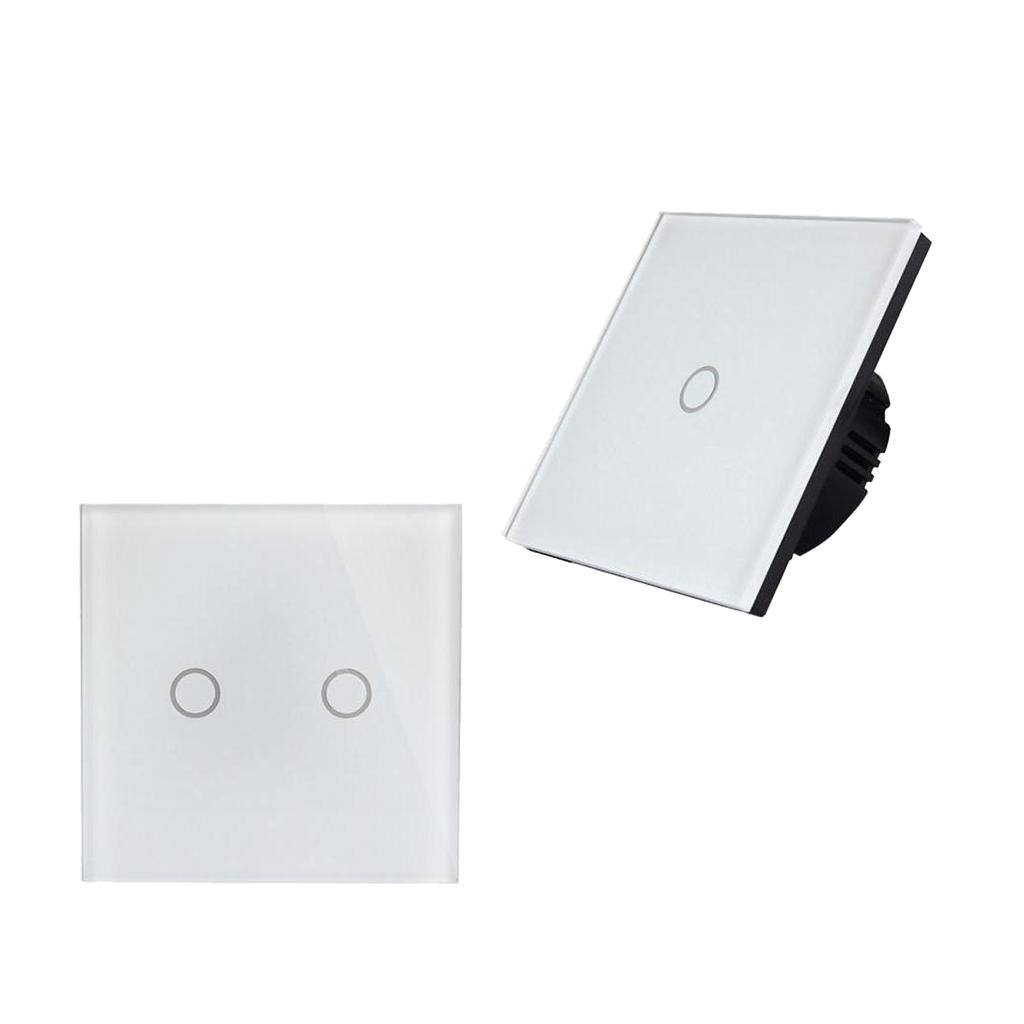 2Pcs LED Crystal Glass Panel Light EU UK Touch Screen Switch White