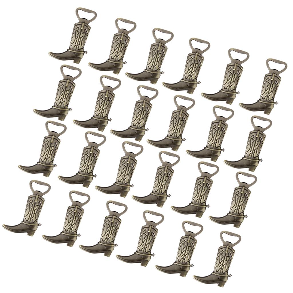 24x Bronze Just Hitched" Cowboy Boot Bottle Cap Opener Vintage Wedding Gift"