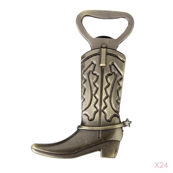 24x Bronze Just Hitched" Cowboy Boot Bottle Cap Opener Vintage Wedding Gift"