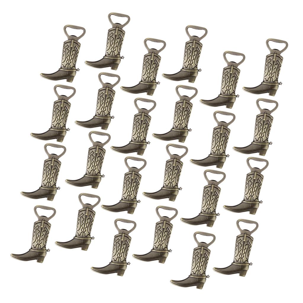 24x Bronze Just Hitched" Cowboy Boot Bottle Cap Opener Vintage Wedding Gift"