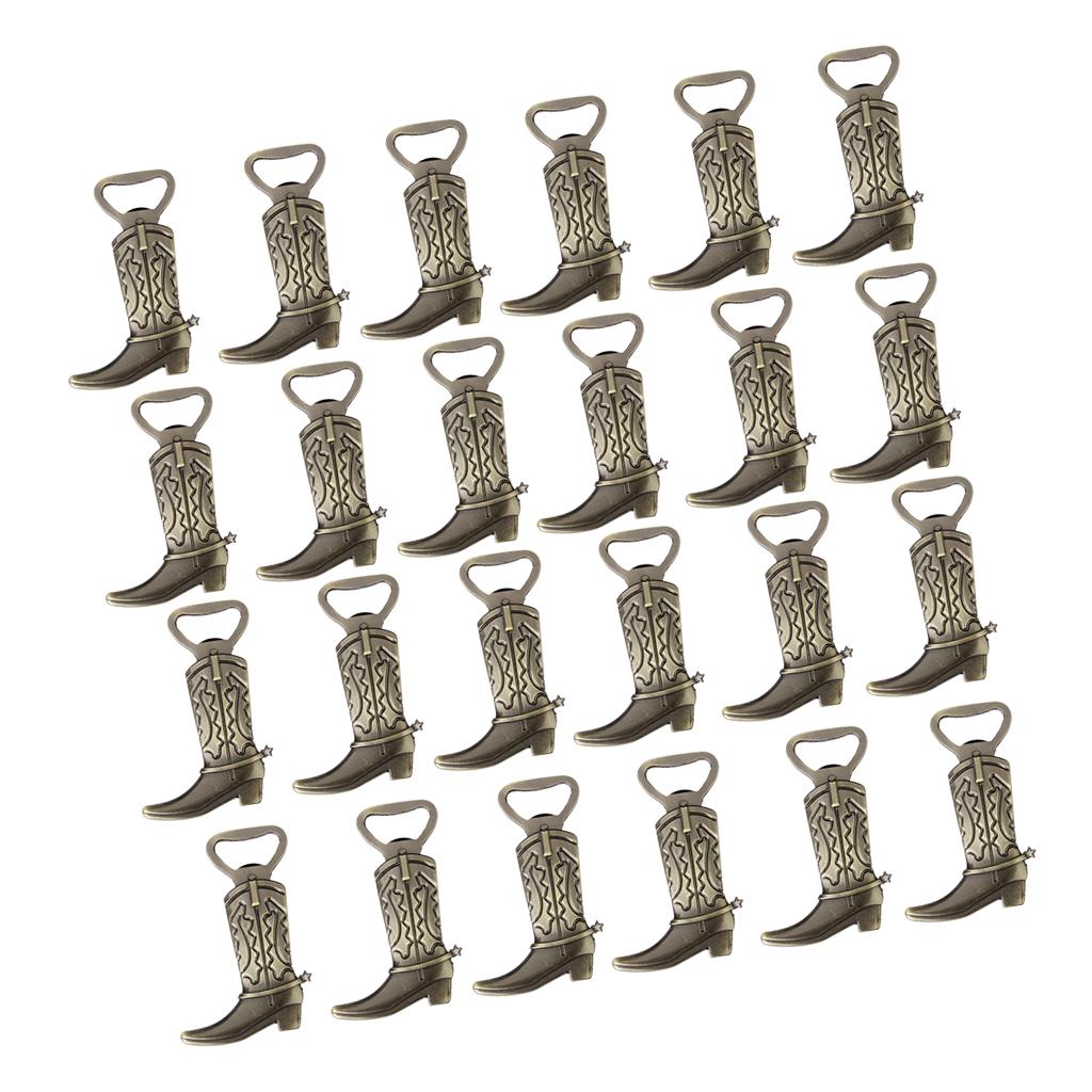 24x Bronze Just Hitched" Cowboy Boot Bottle Cap Opener Vintage Wedding Gift"