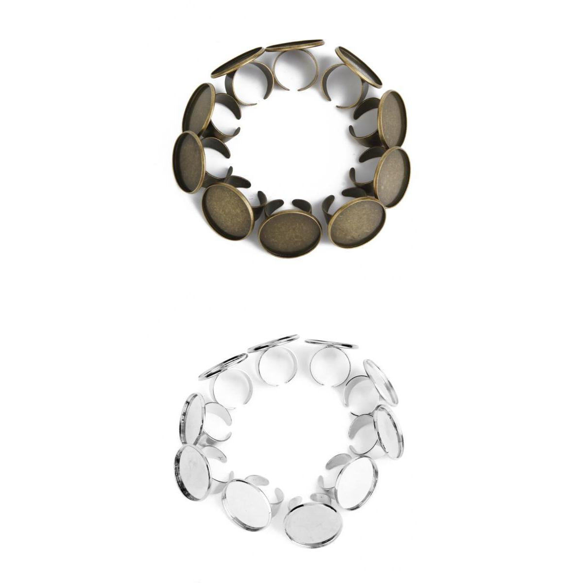 20 Pieces Adjustable DIY Blank Ring Bezel Base for 25mm Cabochon Craft Ring