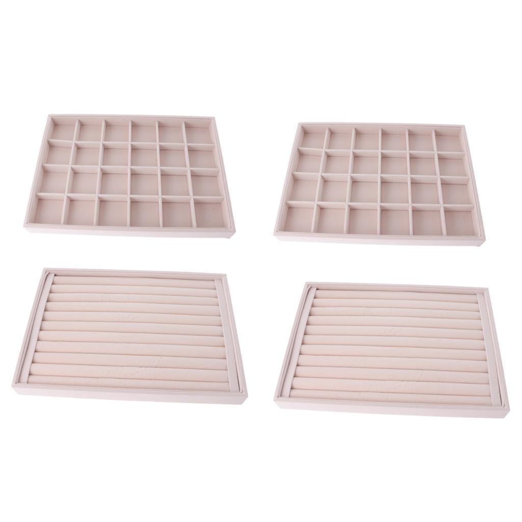 4 Pieces Jewelry Bracelet Necklace Display Organizer Box Tray Showcase