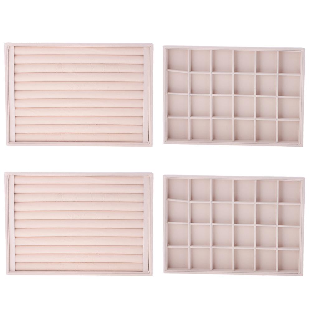 4 Pieces Jewelry Bracelet Necklace Display Organizer Box Tray Showcase