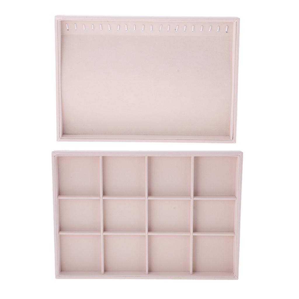 2 Pieces Earrings Bracelet Necklace Display Organizer Box Tray Showcase