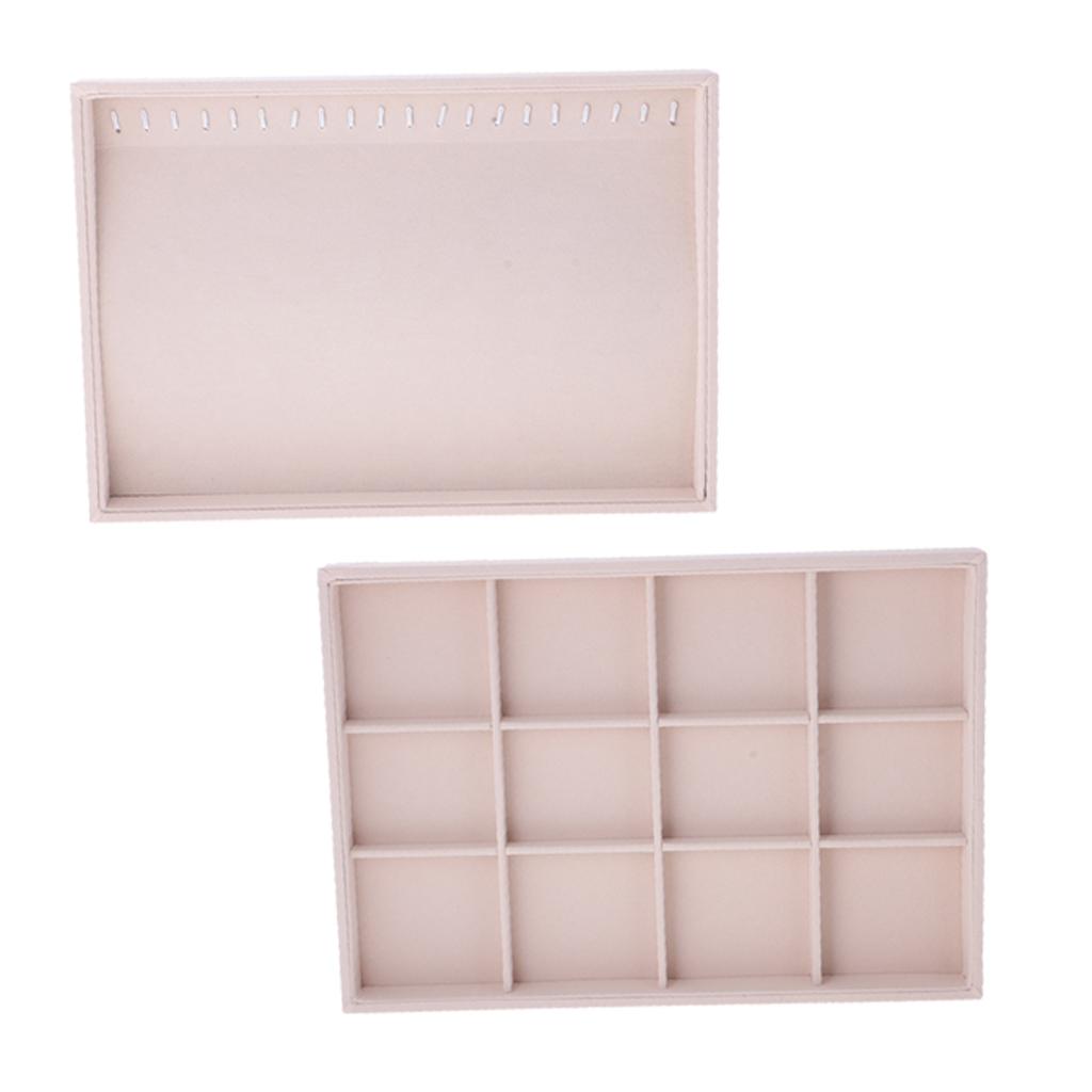 2 Pieces Earrings Bracelet Necklace Display Organizer Box Tray Showcase