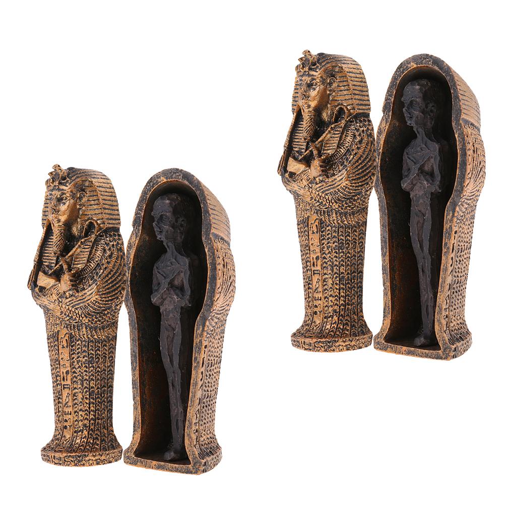 2PCS Ancient Egyptian Black Mummy Figurine w/ Coffin Resin Craft Home Decor