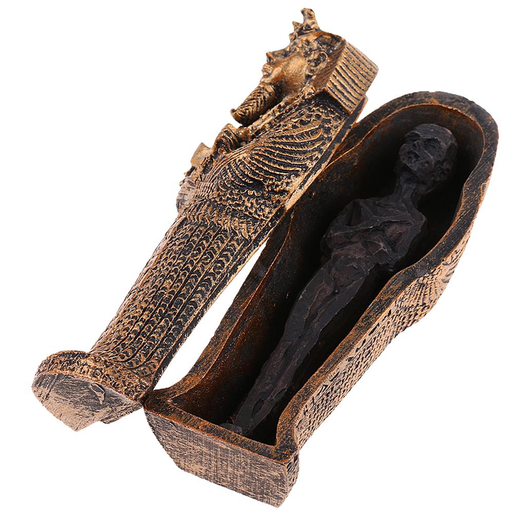 2PCS Ancient Egyptian Black Mummy Figurine w/ Coffin Resin Craft Home Decor