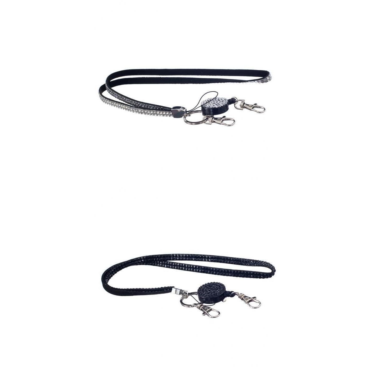 2x Rhinestone Bling Neck Lanyard Holder ID Card Phone Key Holder White Black