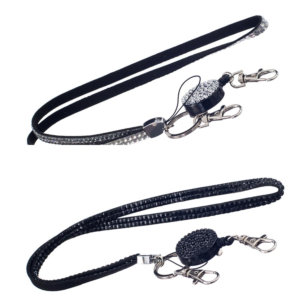 2x Rhinestone Bling Neck Lanyard Holder ID Card Phone Key Holder White Black