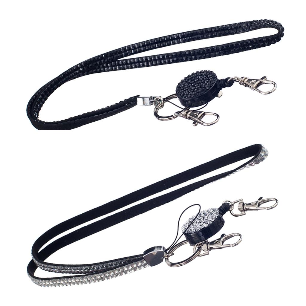 2x Rhinestone Bling Neck Lanyard Holder ID Card Phone Key Holder White Black