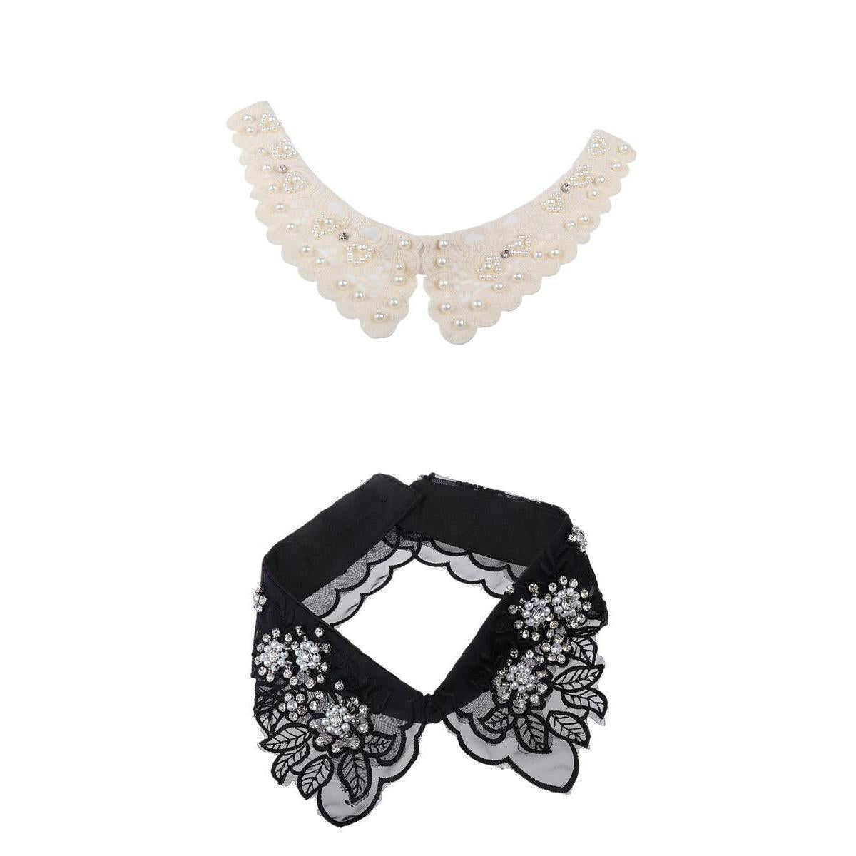 2pcs Women Fake Collar Removable False Blouse Embroidered Collar Black Beige