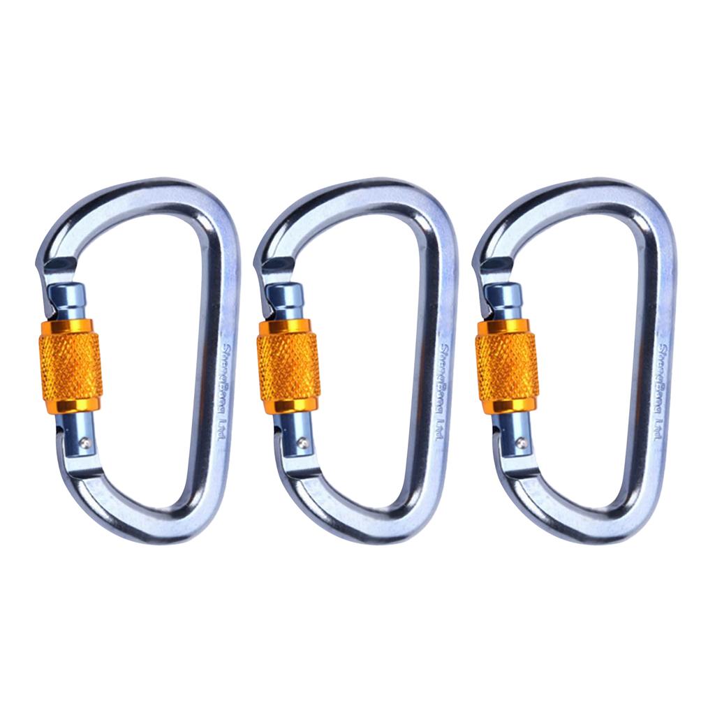 3 Pieces 28KN Outdoor Rock Climbing Rappelling Screw Lock Carabiner gray