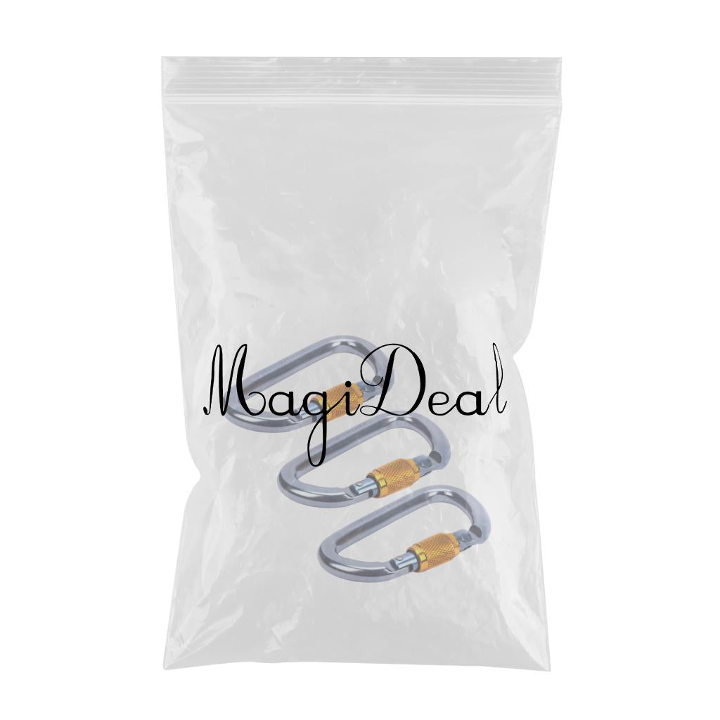 3 Pieces 28KN Outdoor Rock Climbing Rappelling Screw Lock Carabiner gray
