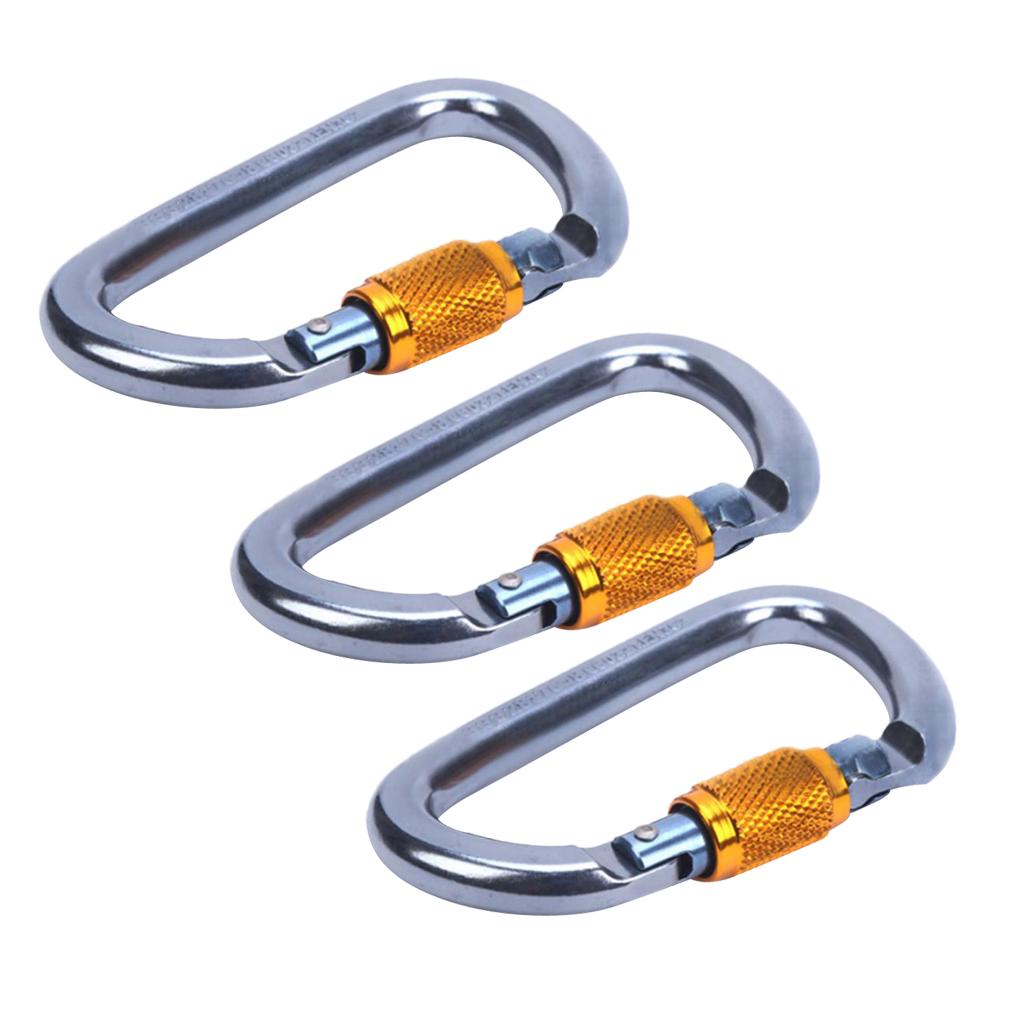 3 Pieces 28KN Outdoor Rock Climbing Rappelling Screw Lock Carabiner gray