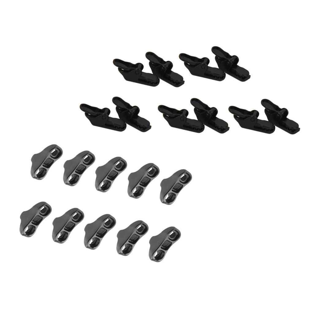 10 x Awning Clamp Tarp Clips Snap Hangers Tent Tighten Tool + Rope Tensioner