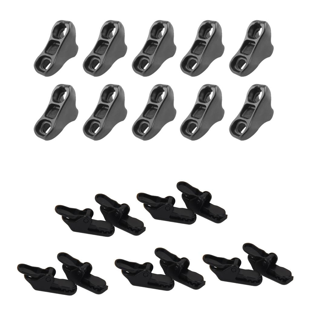 10 x Awning Clamp Tarp Clips Snap Hangers Tent Tighten Tool + Rope Tensioner