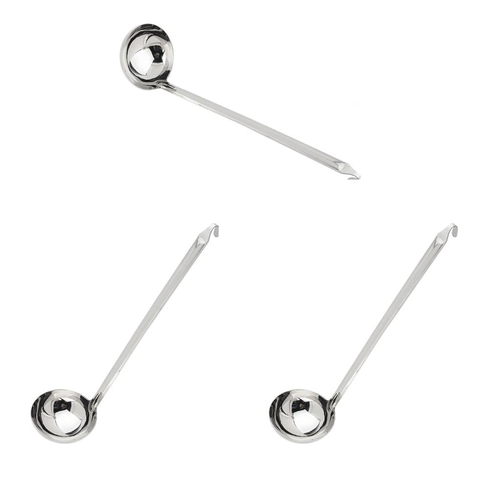 3x Stainless Steel Soup Spoons Ladles Long Handle W/Hook Cooking Utensils
