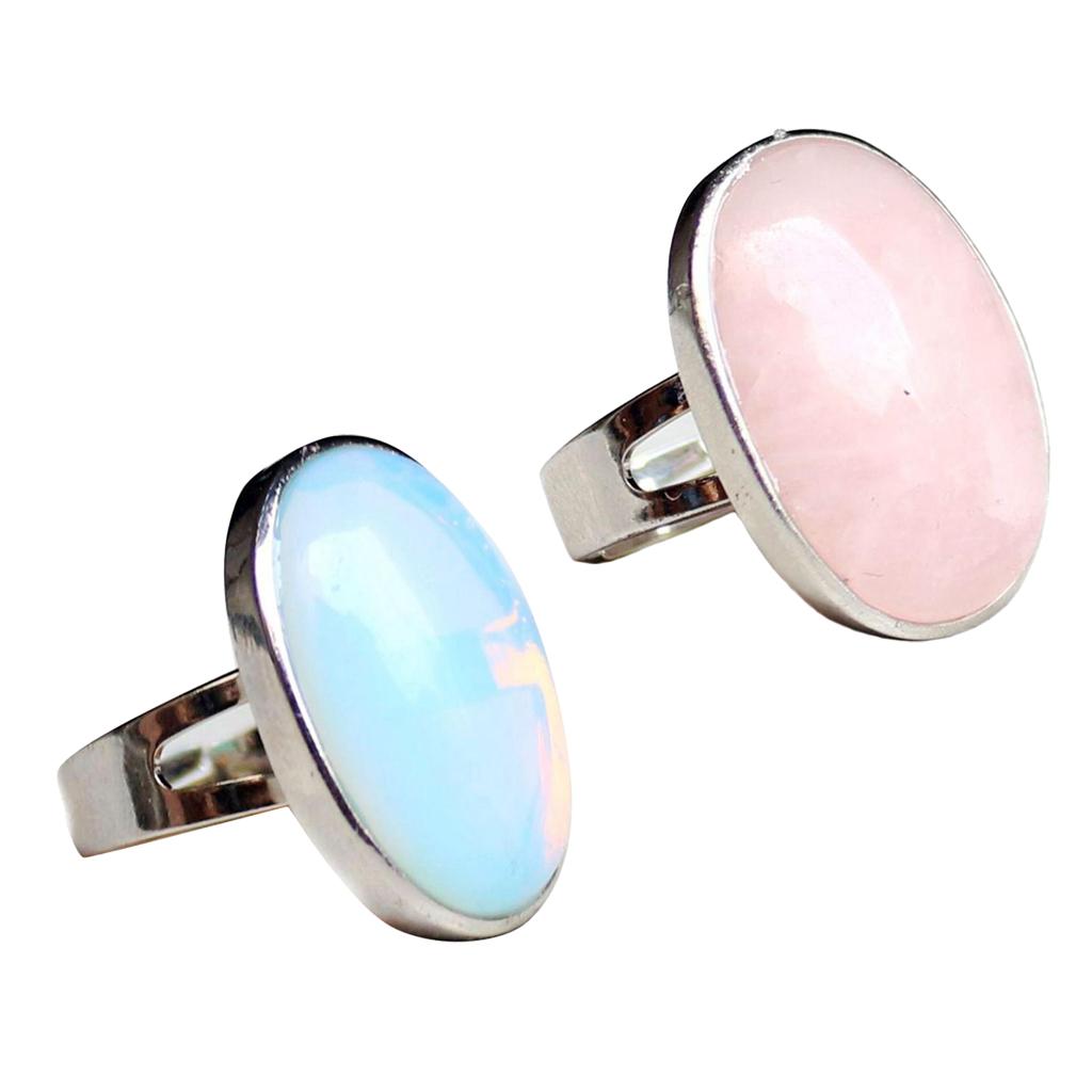 2 Pieces Crystal Oval Opal Gemstone Wedding Finger Copper Band Ring