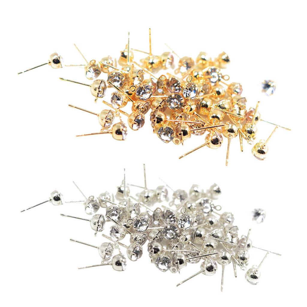 100 Piece Ear Stud Rhinestone Ear Post Stud Earring Finding Making Crafts