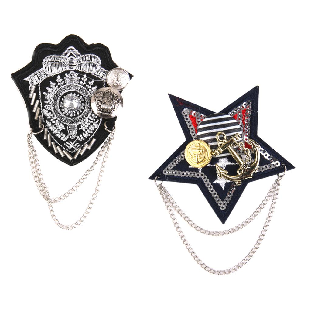 2 Pieces French Mens Military Silver Chain Brooches Pin Party Mens Accessory